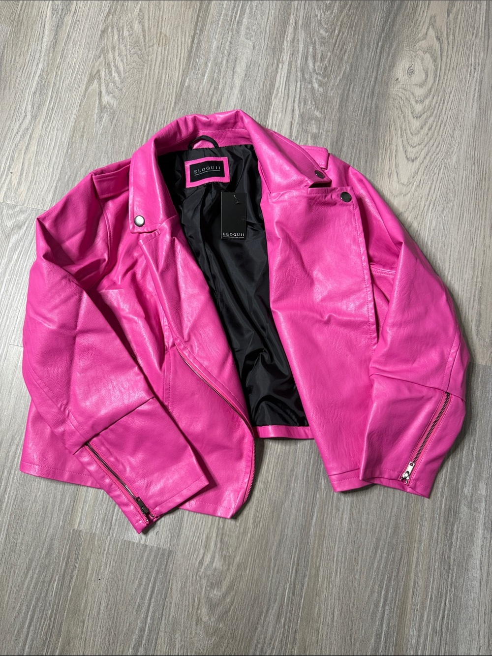 Eloquii Bright Pink Faux Leather Moto Jacket